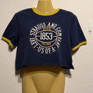 Levi’s Navy Gold Trim Cropped Logo Tee Size S Levi Strauss 1853 Graphic Shirt
